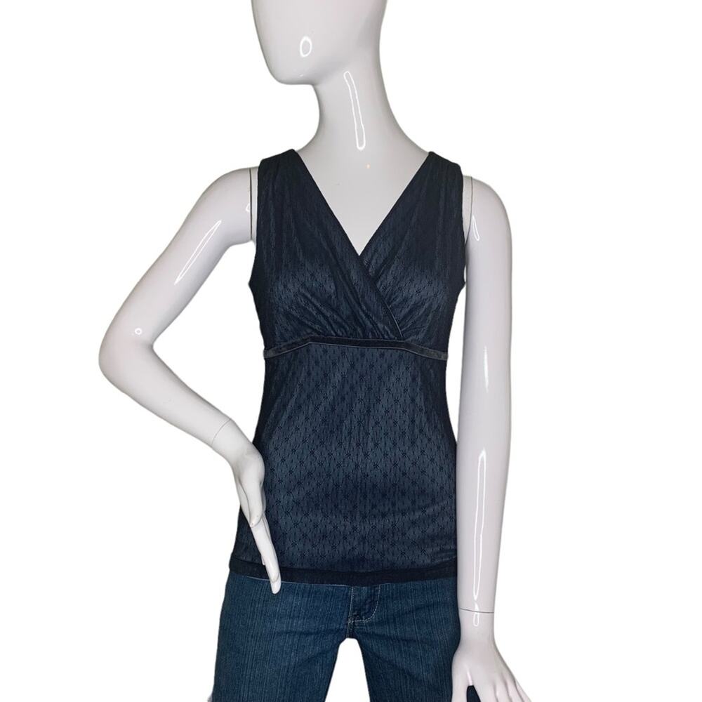 Ann Taylor Lace V-Neck Top Sleeveless Blue Full Lining Size S